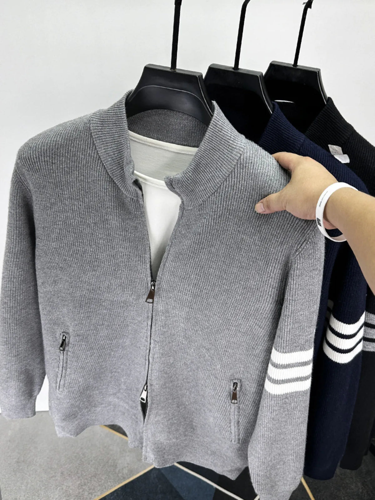 Men's Plus Size Striped Zip-Up Cardigan for Big & Tall – Soft Knit Long Sleeve Sweater in Casual Fall Winter Style