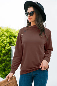 Decorative Button Long Sleeve Sweatshirt Trandify Deal
