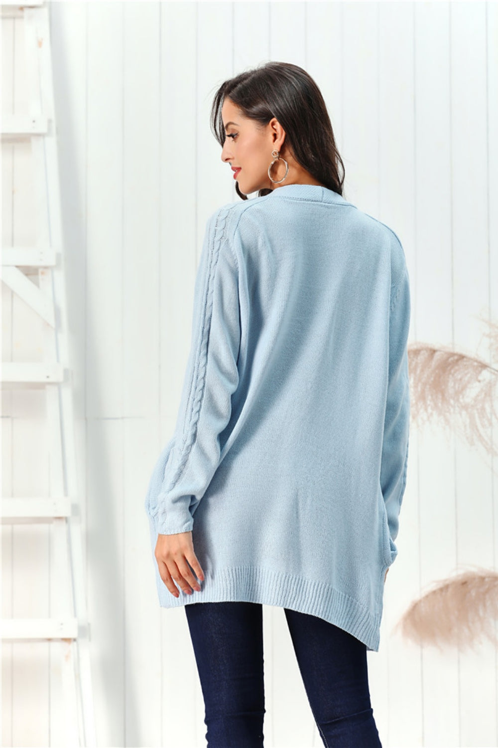 Cable-Knit Open Front Long Sleeve Cardigan Trandify Deal
