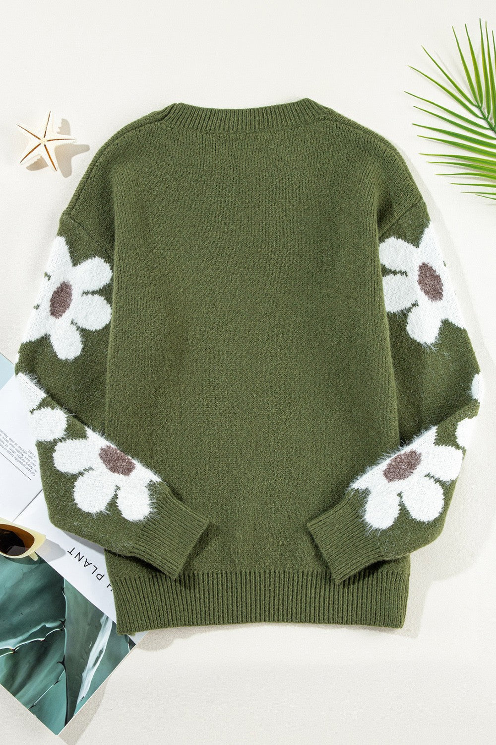Flower Round Neck Long Sleeve Sweater Trandify Deal