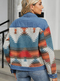 Geometric Button Up Long Sleeve Denim Jacket Trandify Deal