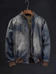 Men's plus size washed denim bomber jacket
