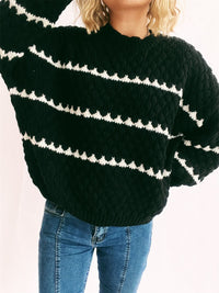 Contrast Stripes Round Neck Long Sleeve Sweater Trandify Deal
