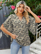 Printed Notched Half Sleeve Blouse Trandify Deal