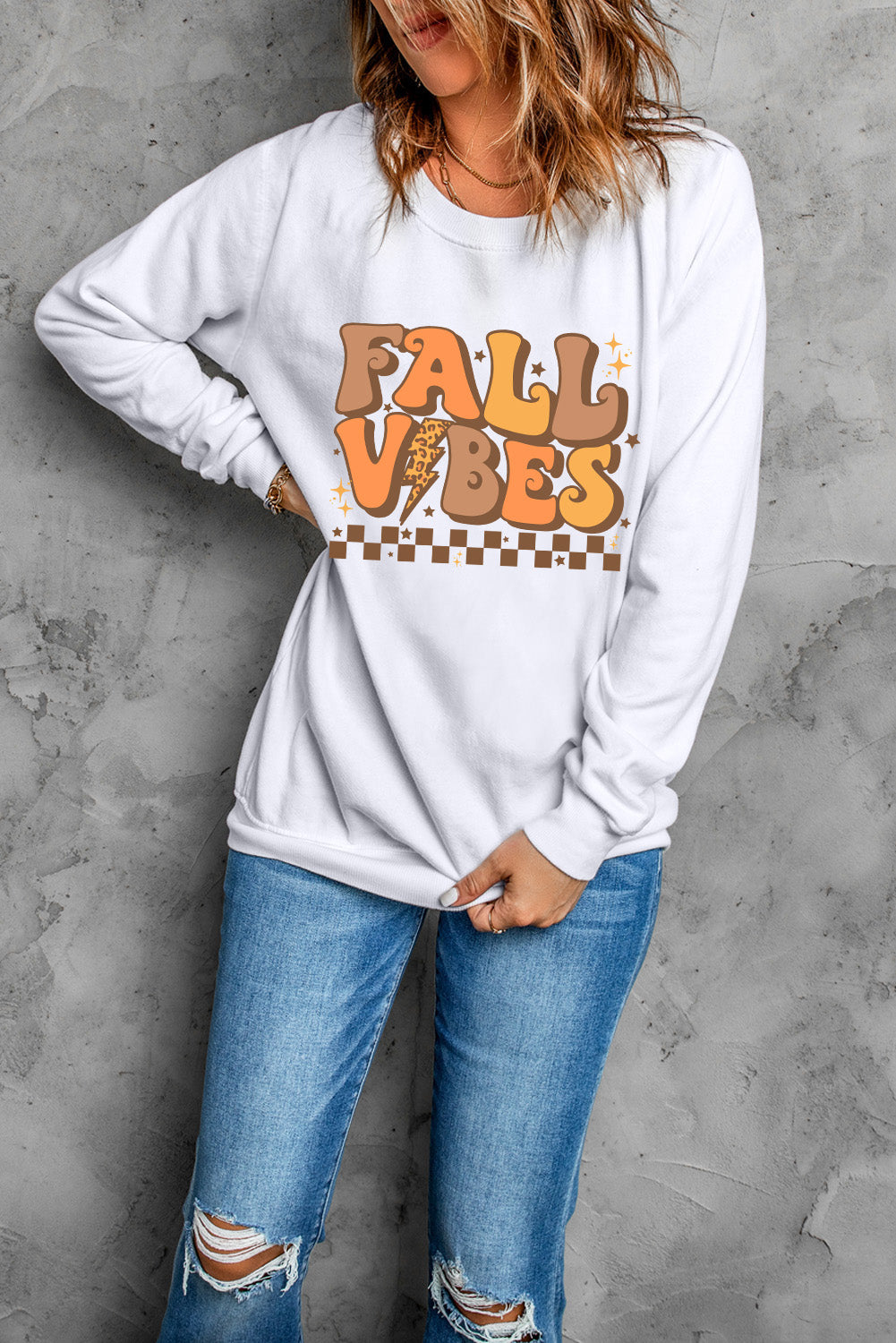 Letter Graphic Round Neck Long Sleeve Sweatshirt Trandify Deal