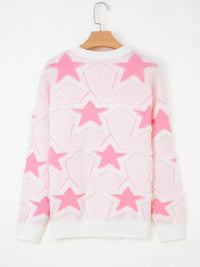 Oversized Star Pattern Sweater in White worn with boots