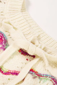 Boho striped openwork knit sweater for women, y2k crochet top