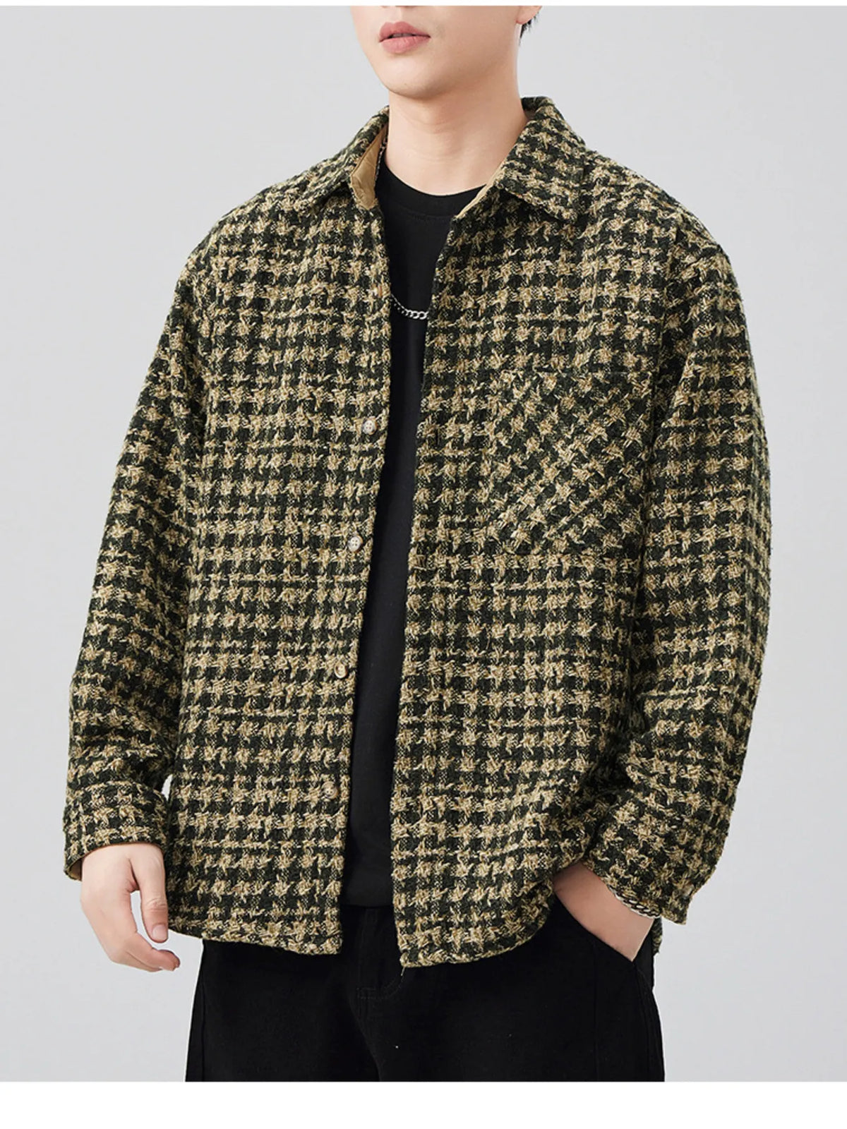 Men's Plus Size Shirt Jacket laid flat on a rustic background