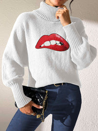Lip Turtleneck Long Sleeve Sweater Trandify Deal