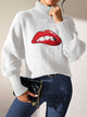 Lip Turtleneck Long Sleeve Sweater Trandify Deal