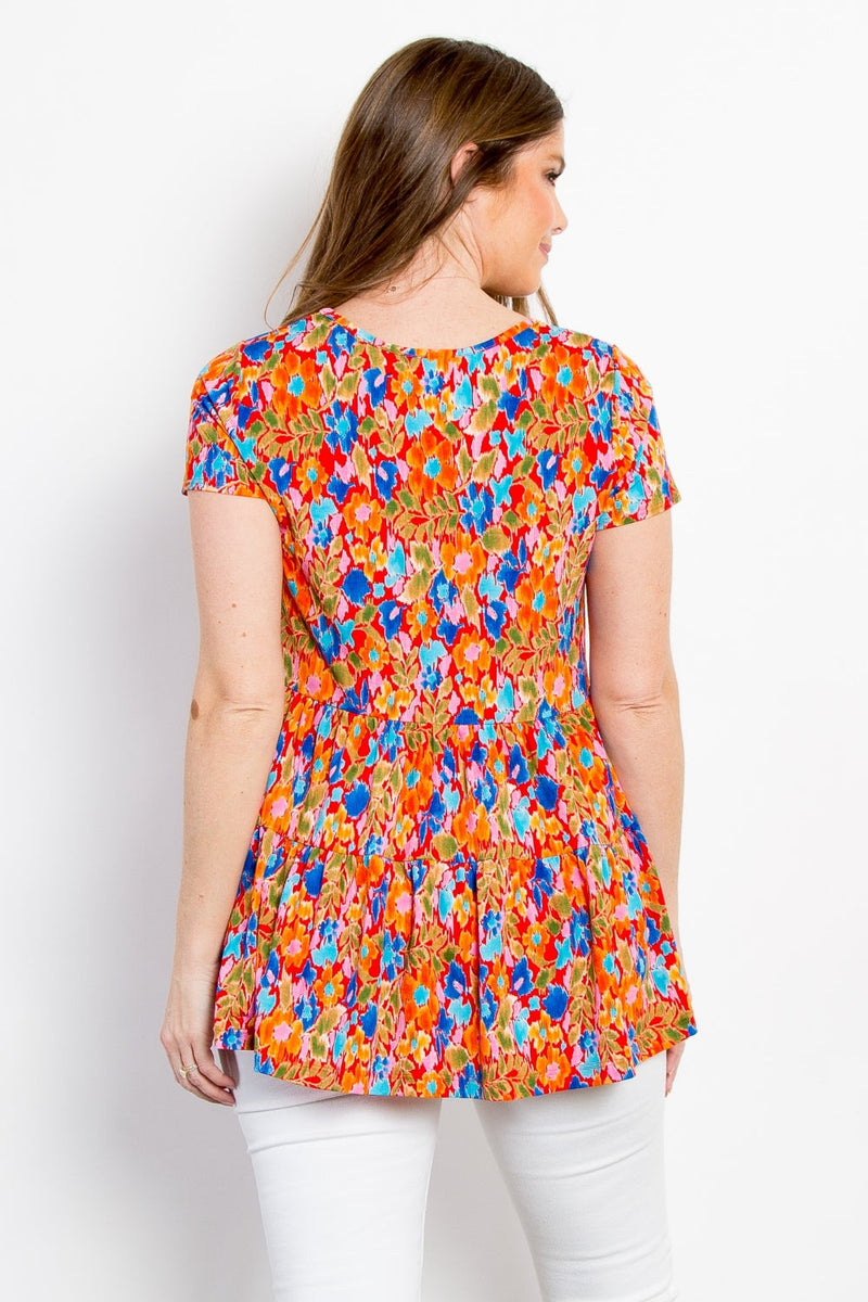 Be Stage Full Size Floral Short Sleeve Babydoll Top Trandify deal