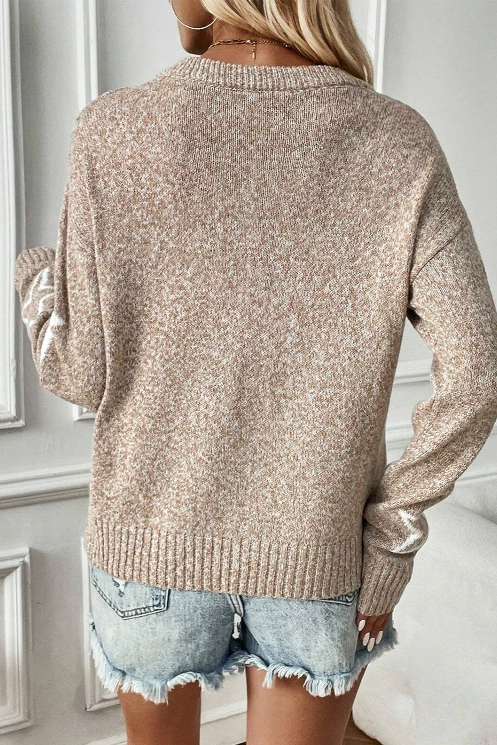 Star Round Neck Dropped Shoulder Sweater - Trandify Deal