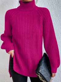 Plus Size Turtleneck Sweater - Ribbed Long Sleeve Top