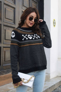 Ghost Pattern Round Neck Long Sleeve Sweater Trandify Deal