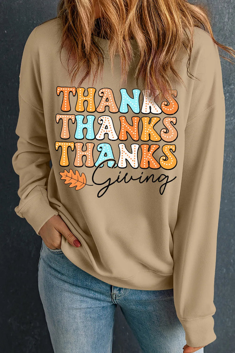 THANKSGIVING Round Neck Dropped Shoulder Sweatshirt Trandify Deal