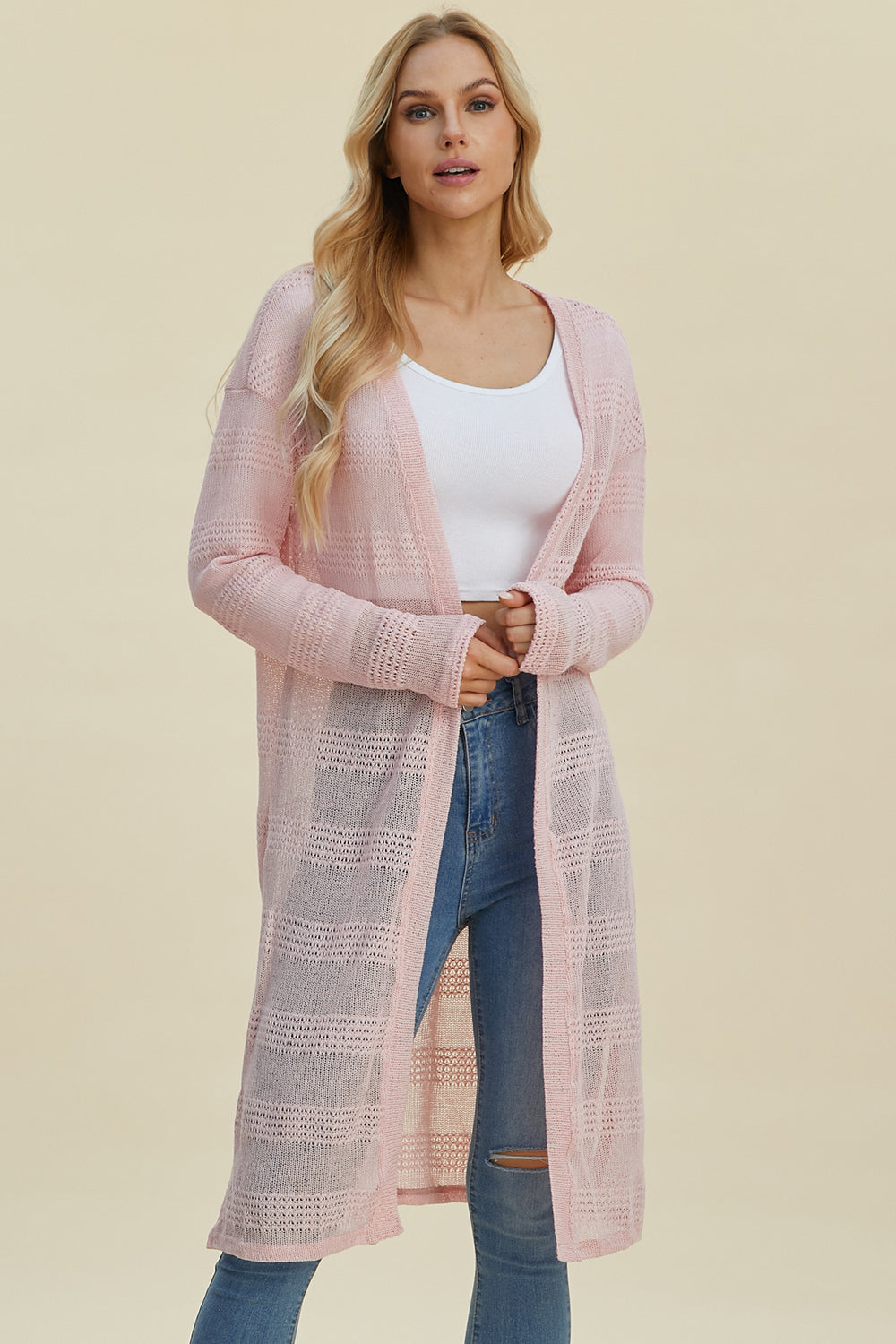 Double Take Full Size Open Front Longline Cardigan Trandify deal
