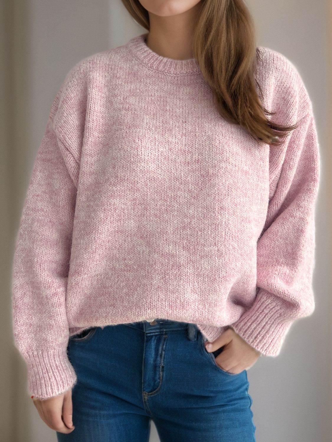 Round Neck Long Sleeve Sweater Trandify Deal