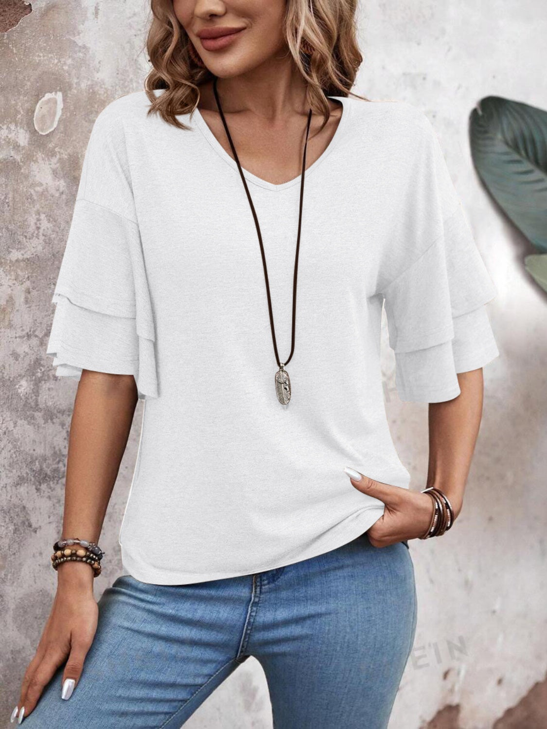 V-Neck Half Sleeve Blouse - Trandify Deal