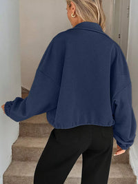 Women's Ribbed Drawstring Jacket - Casual Long Sleeve Zip-Up