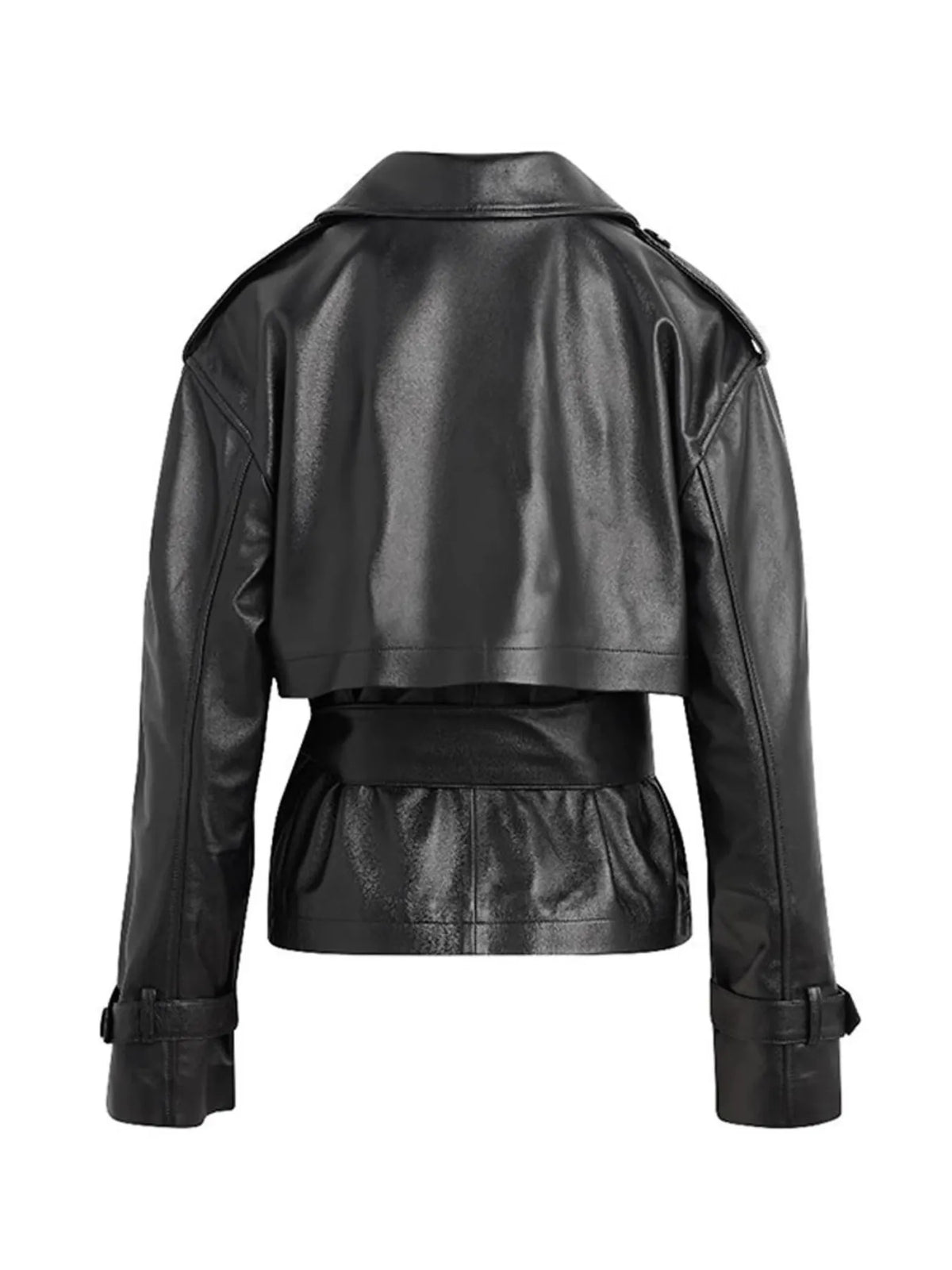 Classic Women’s Black Leather Jacket – Water-Resistant Long Trench Coat for Office Wear