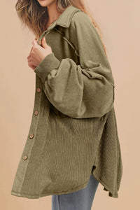 Waffle-Knit Collared Neck Long Sleeve Shacket Trandify Deal