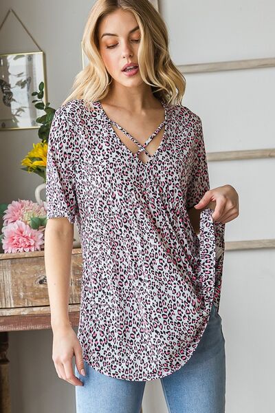Heimish Plus Size Crisscross Babydoll Top – Women’s Animal Print Short Sleeve Blouse for Summer