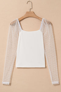 Breathable Feminine Swiss Dot Blouse with Chic Square Neckline