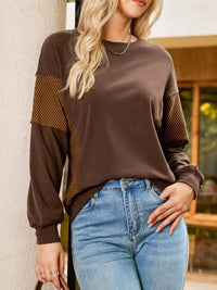 Women's Oversized Long Sleeve Sweatshirt with seam detail in Brown, Y2K streetwear style.