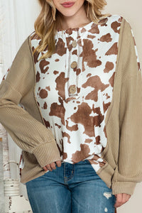 Printed Dropped Shoulder Long Sleeve Blouse Trandify deal