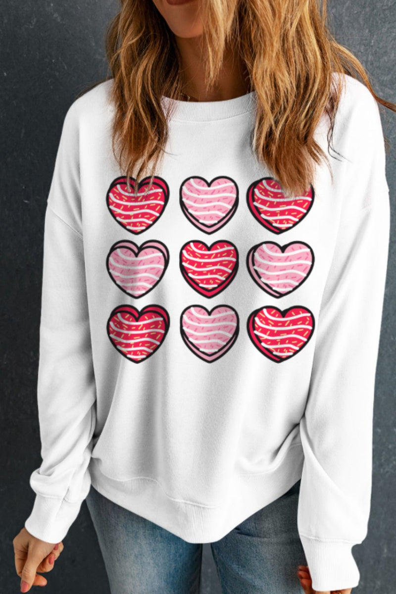 Valentine's Day Heart Round Neck Long Sleeve Sweatshirt Trandify Deal