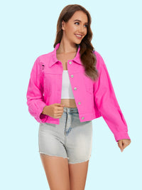 Distressed Distressed Button Up Denim Jacket Trandify deal