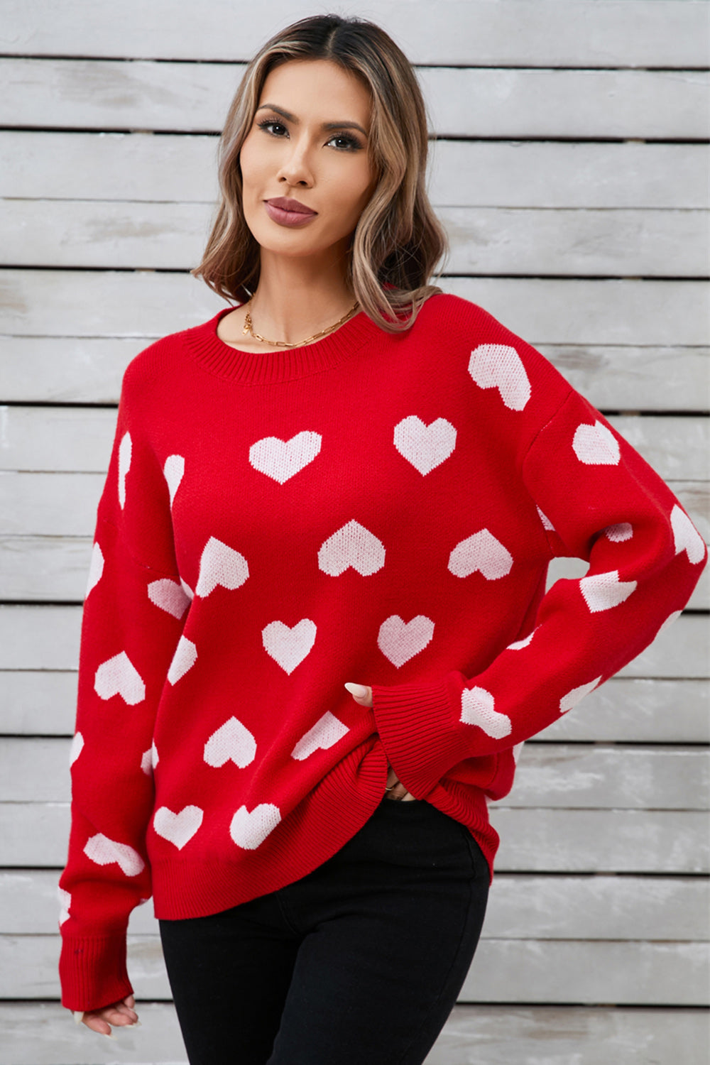 Angel Wings Heart Round Neck Long Sleeve Sweater Trandify Deal
