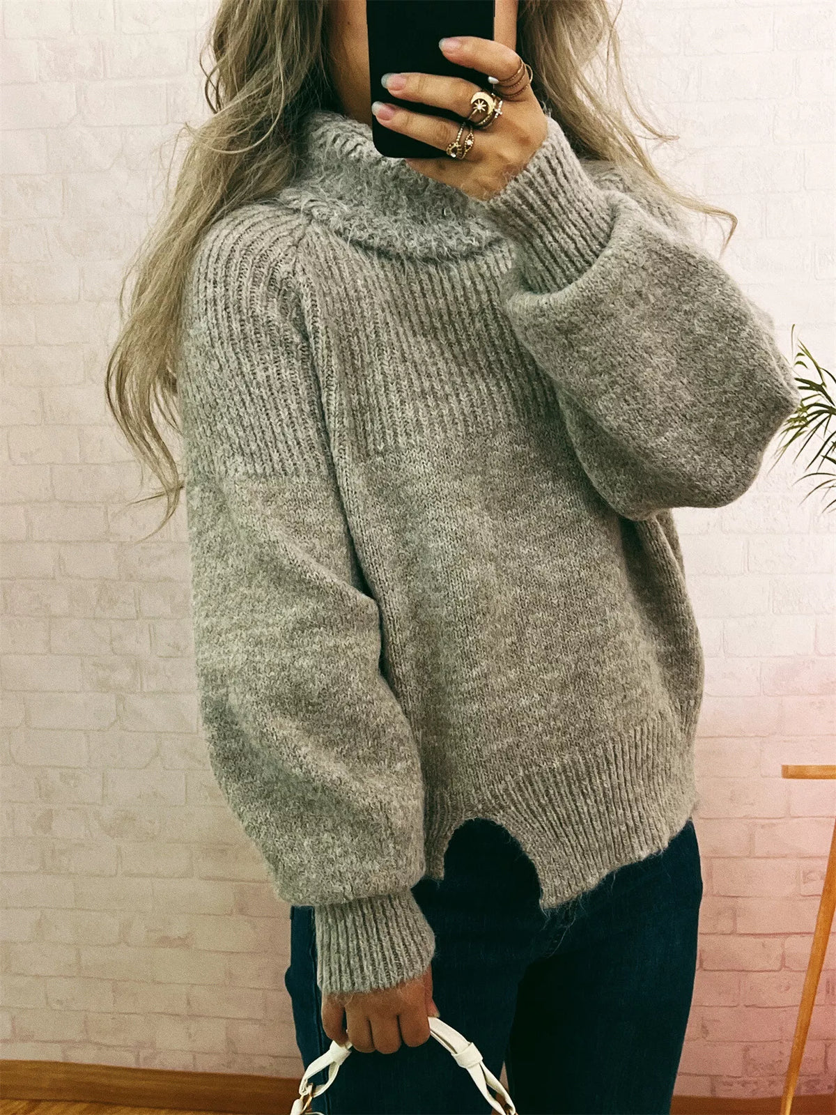 Women's Ribbed Turtleneck Sweater - Cozy Long Sleeve Top