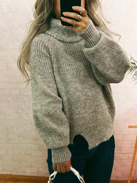 Women's Ribbed Turtleneck Sweater - Cozy Long Sleeve Top