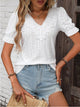 Eyelet Lace Detail V-Neck Flounce Sleeve Blouse Trandify deal