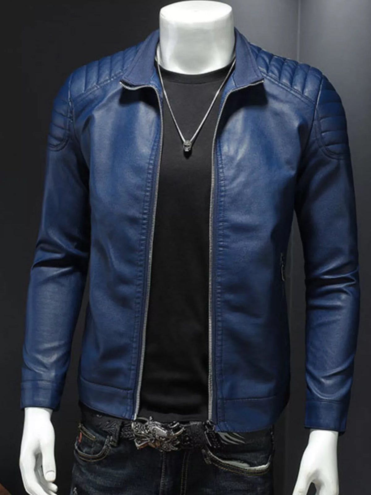 Plus Size Zip Up Jacket for Men - 100% PU