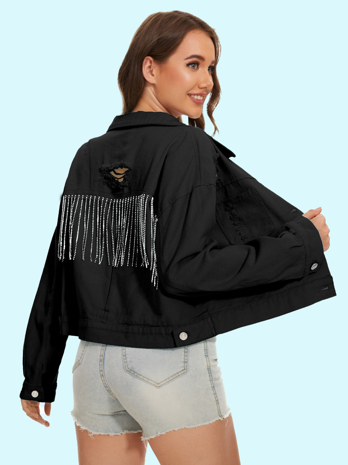 Distressed Distressed Button Up Denim Jacket Trandify deal