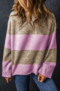 Color Block Round Neck Long Sleeve Sweater Trandify Deal