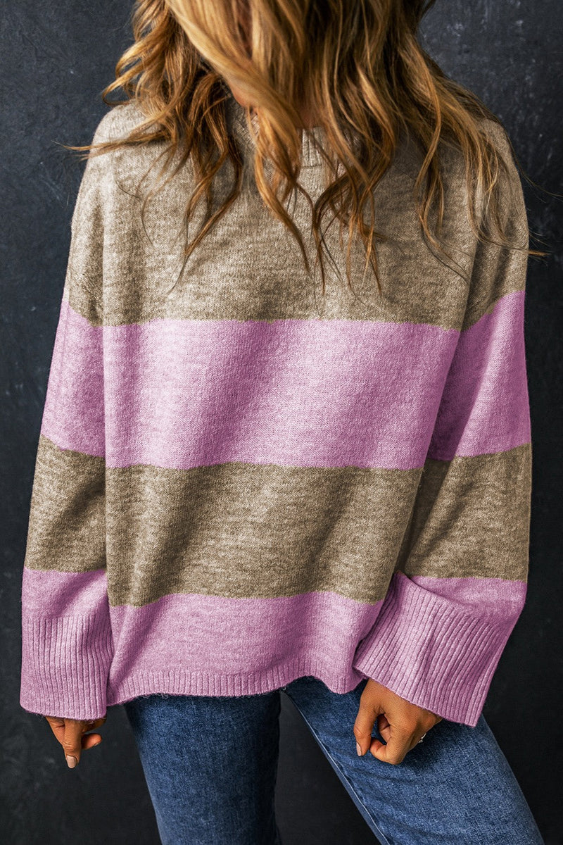 Color Block Round Neck Long Sleeve Sweater Trandify Deal