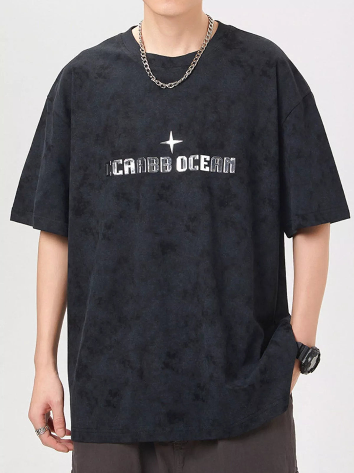 Men's plus size soft cotton t-shirt in Black, regular fit model.