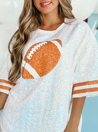 Sequin Football Round Neck Half Sleeve Oversize Top Trandify Deal