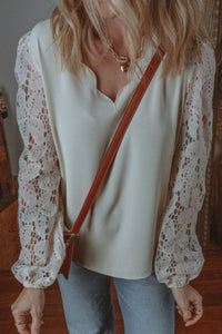 V Neck Lace Balloon Sleeve Blouse Trandify Deal