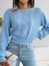Women's Cropped Cable Knit Sweater | Crewneck Top