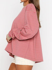 Women's Striped Oversized Sweatshirt - Soft Casual Crewneck