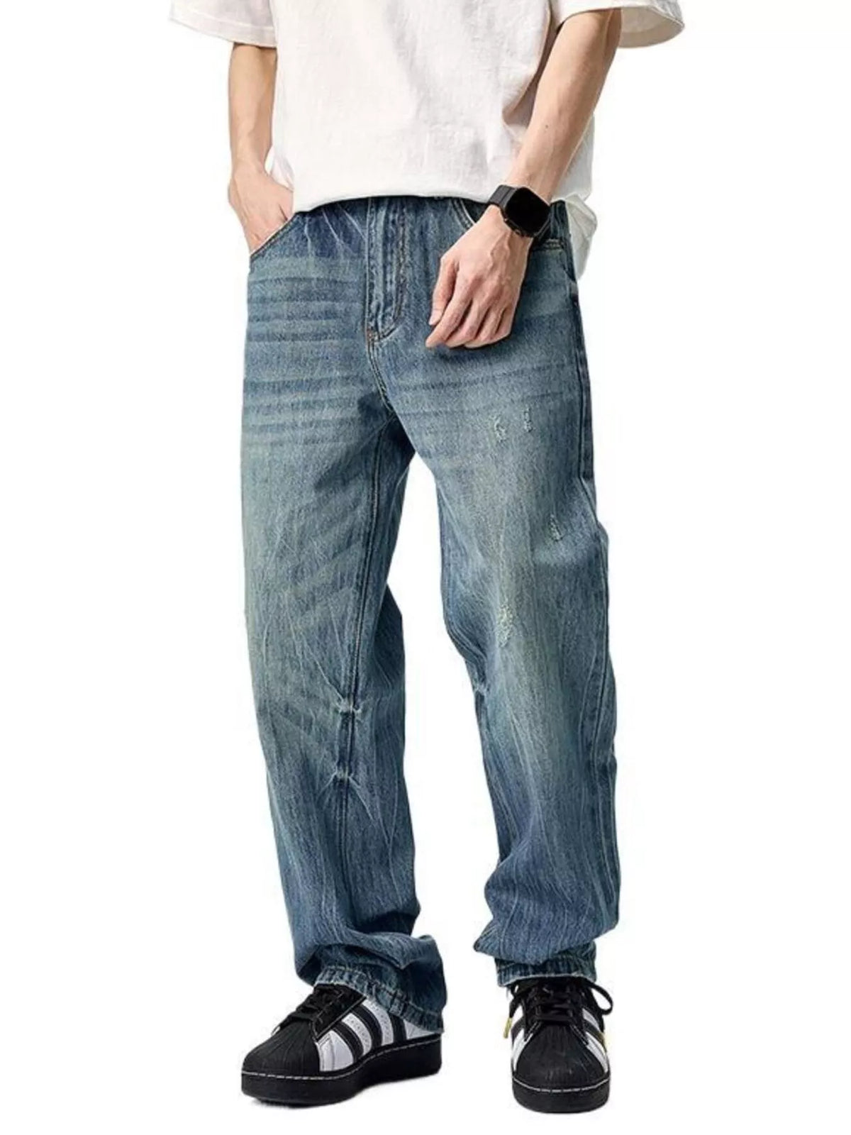 Men's 90s Wide Leg Jeans | Washed Cotton Denim