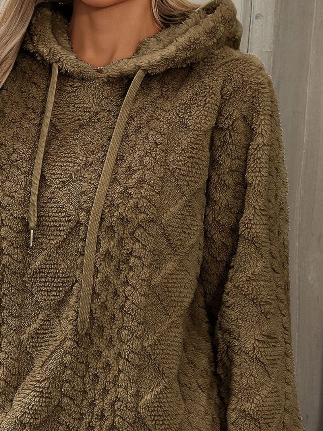 Drawstring Long Sleeve Plush Hoodie Trandify Deal