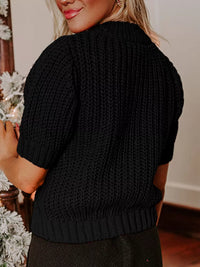 Plaid Bow Cable-Knit Sweater - Short Sleeve Women's Top