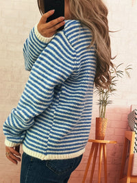 Women's Striped Button Sweater - Long Sleeve Knit Top