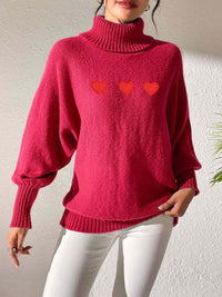 Heart Turtleneck Long Sleeve Sweater Trandify Deal