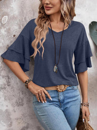 V-Neck Half Sleeve Blouse - Trandify Deal